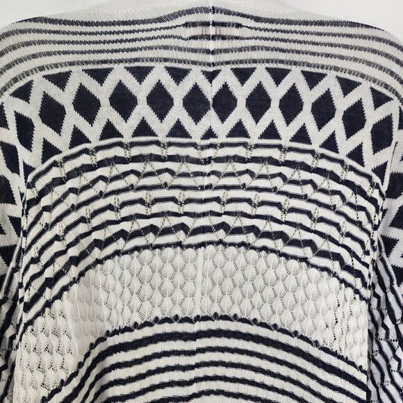 LOFT Outlet Womens Shawl Cape Black White Stripe Geometric Open Knit One Size - Picture 7 of 11